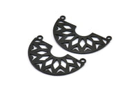 Black Ethnic Pendant, 3 Oxidized Brass Black Semi Circle Pendants with 2 Loops (37x23x14x1 mm) N0122 S150