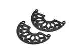 Black Ethnic Pendant, 3 Oxidized Brass Black Semi Circle Pendants with 2 Loops (37x23x14x1 mm) N0122 S150