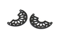Black Ethnic Pendant, 3 Oxidized Brass Black Semi Circle Pendants with 2 Loops (37x23x14x1 mm) N0122 S150