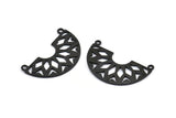 Black Ethnic Pendant, 3 Oxidized Brass Black Semi Circle Pendants with 2 Loops (37x23x14x1 mm) N0122 S150