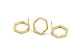 Gold Hexagon Earring, 8 Gold Plated Brass Hexagon Stud Earrings (12x1.5mm) D1543