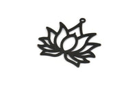 Lotus Flower Charm, 12 Oxidized Black Brass Lotus Flower Charms With 1 Loop, Earrings, Findings (30mm) A1158 S1151