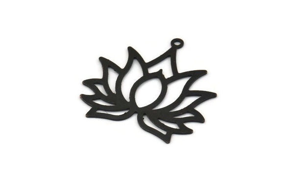 Lotus Flower Charm, 12 Oxidized Black Brass Lotus Flower Charms With 1 Loop, Earrings, Findings (30mm) A1158 S1151