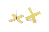 Earring Studs, 8 Raw Brass - Irregular X Shaped Stud Earrings - Brass Earrings - Earrings (21x17x0.80mm) A2631