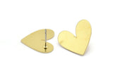 Brass Heart Earring, 8 Raw Brass Heart Shaped Stud Earrings (16x18x0.80mm) A2624