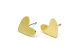 Brass Heart Earring, 10 Raw Brass Heart Shaped Stud Earrings (11x12x0.80mm) A2629