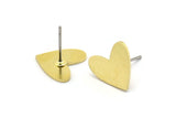 Brass Heart Earring, 10 Raw Brass Heart Shaped Stud Earrings (11x12x0.80mm) A2629