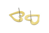 Brass Heart Earring, 8 Raw Brass Heart Shaped Stud Earrings (16x18x0.80mm) A2622