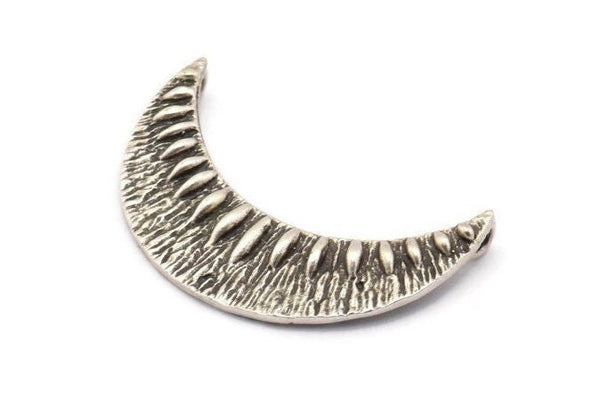 Silver Crescent Pendant, 2 Antique Silver Plated Brass Textured Crescent Pendants With 2 Loops (34x11mm) V053 H0629
