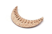 Rose Gold Crescent Pendant, 1 Rose Gold Plated Brass Textured Crescent Pendants With 2 Loops (34x11mm) V053
