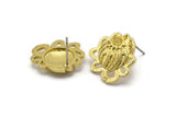 Brass Flower Earring, 2 Raw Brass Flower Shaped Stud Earrings (18x19mm) N1984