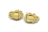 Brass Flower Earring, 2 Raw Brass Flower Shaped Stud Earrings (18x19mm) N1984