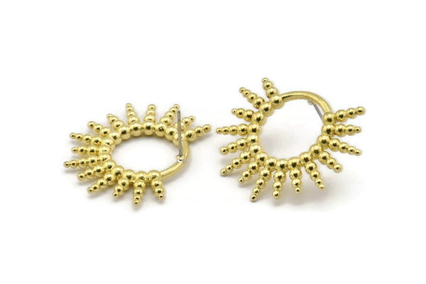Brass Sun Earring, 2 Raw Brass Sunlights Shaped Stud Earrings (27x35mm) N1985