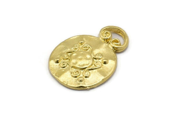 Brass Round Charm, 4 Raw Brass Round Shaped Charms With 1 Loop, Findings, Tags (20x15mm) N1995