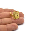 Brass Royal Ring, 2 Raw Brass Royal Rings With 1 Stone Settings - Pad Size 4mm N1990