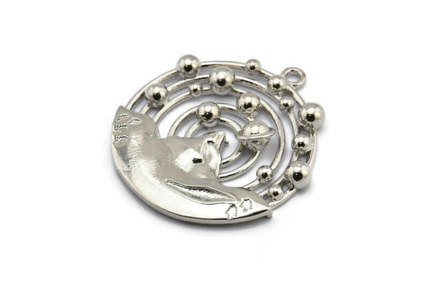 Silver Solar System, 1 Silver Tone Solar System Pendant With 1 Loop,Necklace Finding, Earring Findings (36.5x33x4mm) BS 1987 H0572