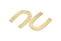 Brass Geometric Charm, 12 Raw Brass Textured U Shaped Pendants With 3 Holes, Charms, Findings (35x27x0.50mm) D0603