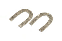 Silver Geometric Charm, 6 Antique silver plated Brass Textured U Shaped Pendants With 3 Holes, Charms, Findings (35x27x0.50mm) D0603 H0718