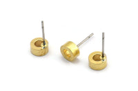 Brass Round Earring, 8 Raw Brass Round Stud Earrings (6x3mm) A0435 A1393