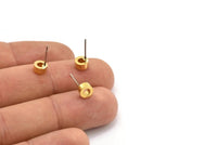 Brass Round Earring, 8 Raw Brass Round Stud Earrings (6x3mm) A0435 A1393