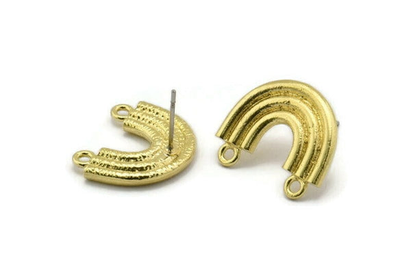 Earring Studs, 2 Raw Brass - U Shape Earrings With 2 Loops - Brass Earrings - Earrings (16x19mm) N1998