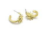 Brass Sun Earring, 2 Raw Brass Sun Shaped Stud Earrings (19x15x3mm) N1999