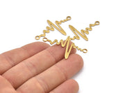 Brass Heart Rhythm Connector, 12 Raw Brass Heart Rhythm Shaped Connectors With 2 Loops (37.5x24x1mm) E067
