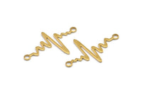 Brass Heart Rhythm Connector, 12 Raw Brass Heart Rhythm Shaped Connectors With 2 Loops (37.5x24x1mm) E067