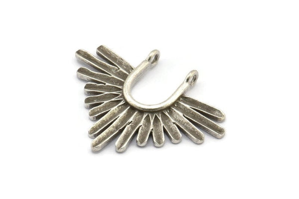 Silver Ethnic Pendant, 4 Antique Silver Plated Brass Ethnic Charms With 2 Loops, Findings (32x24mm) N0812 H0928