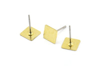 Brass Square Earring, 12 Raw Brass Square Stud Earrings (7mm) B0198 A1683
