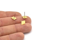Brass Square Earring, 12 Raw Brass Square Stud Earrings (7mm) B0198 A1683
