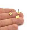 Brass Square Earring, 12 Raw Brass Square Stud Earrings (7mm) B0198 A1683