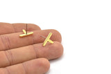 Earring Studs, 10 Raw Brass -  T Shape Earrings - Brass Earrings - Earrings (14x9x1.5mm) N1412