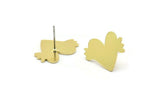 Brass Heart Earring, 8 Raw Brass Heart And Wing Shaped Stud Earrings (18x14x0.80mm) A2664