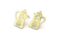 Earring Studs, 8 Raw Brass Kettle Shaped Stud Earrings (18x13x0.80mm) A2668
