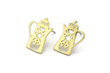 Earring Studs, 8 Raw Brass Kettle Shaped Stud Earrings (18x13x0.80mm) A2668