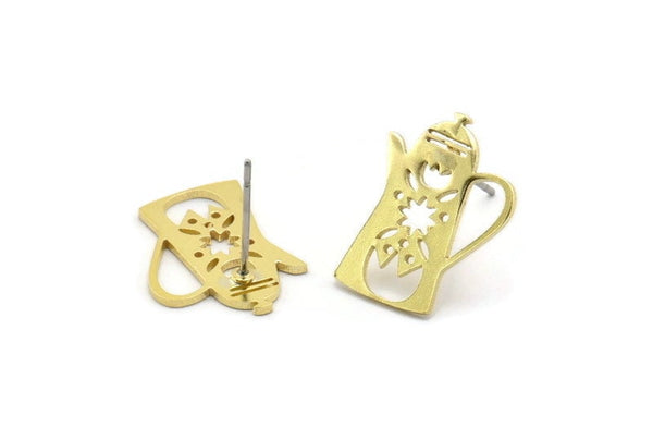 Earring Studs, 8 Raw Brass Kettle Shaped Stud Earrings (18x13x0.80mm) A2668