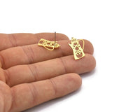 Earring Studs, 8 Raw Brass Kettle Shaped Stud Earrings (18x13x0.80mm) A2668