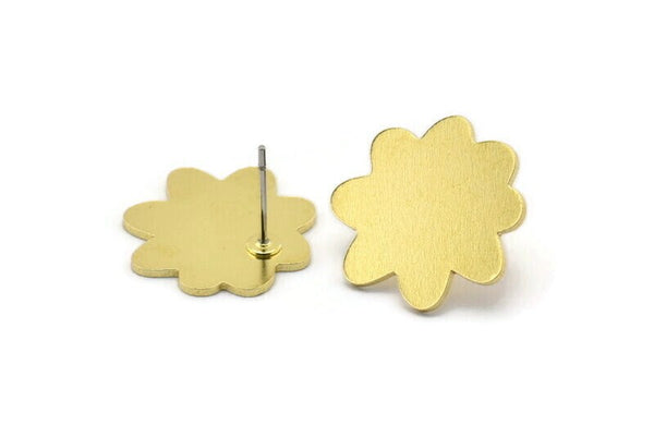 Earring Studs, 8 Raw Brass - Cloud Shaped Stud Earrings - Brass Earrings - Earrings (17x18x0.80mm) A2641