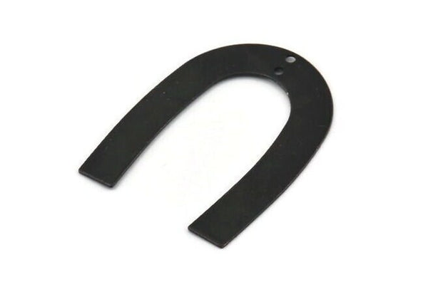 Black Geometric Charm, 6 Oxidized Black Brass U Shaped Pendants With 2 Holes (35x27x0.50mm) E015 S436