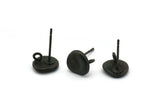 Black Round Earring, 6 Oxidized Black Brass Round Earring Studs, With 1 Loop (8mm) N1168 S649
