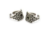 Silver Royal Ring, Antique Silver Plated Brass Royal Ring With 1 Stone Settings - Pad Size 4mm N1994 H1462