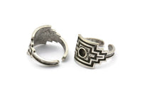 Silver Royal Ring, Antique Silver Plated Brass Royal Ring With 1 Stone Settings - Pad Size 4mm N1994 H1462