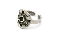 Silver Royal Ring, Antique Silver Plated Brass Royal Ring With 1 Stone Settings - Pad Size 4mm N1991 H1471