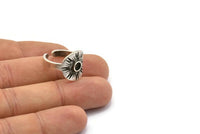 Silver Royal Ring, Antique Silver Plated Brass Royal Ring With 1 Stone Settings - Pad Size 4mm N1991 H1471