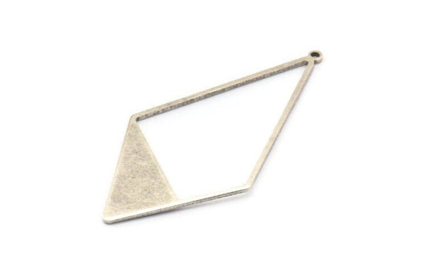 Silver Diamond Charm, 6 Antique Silver Plated Brass Diamond Charms With 1 Loop, Pendants, Findings (56x27.5mm) E017 H0704