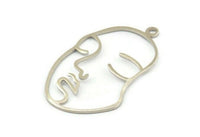 Silver Face Charm, 4 Silver Tone Brass Face Shape Charms With 1 Loop, Pendant, Earrings, Findings (46x28x1mm) E022 H0520