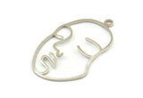 Silver Face Charm, 4 Silver Tone Brass Face Shape Charms With 1 Loop, Pendant, Earrings, Findings (46x28x1mm) E022 H0520