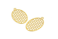 Gold Oval Pendant, 12 Gold Plated Brass Oval Honeycomb Pendants with 1 Loop, Necklace Findings (22x14mm) E025