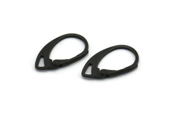 Black Leverback Earring Findings, 12 Oxidized Black Brass Leverback Earring Findings (18x11mm) Bs-1364 S885